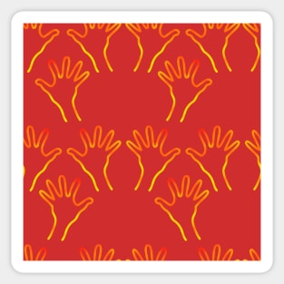 Cave Hands Anew Yellow-Red on Red Sticker